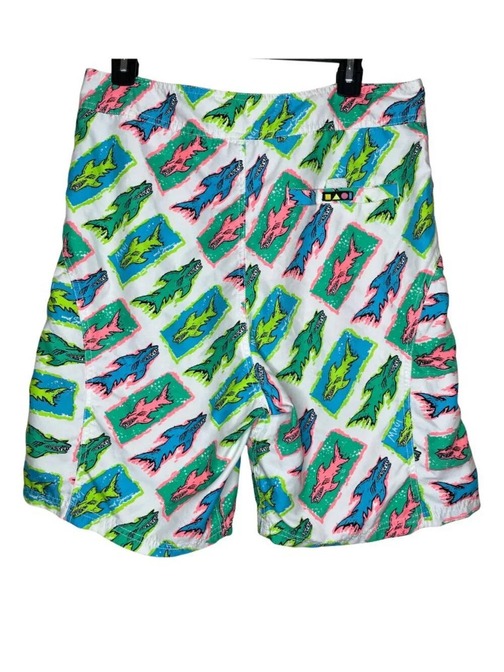 Maui and Sons Vintage 80s Neon Shark Board Shorts Size 32